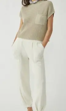 Free People Beach Freya Sweater Pants Wide Leg Lounge Tan  Oatmeal Bone Large