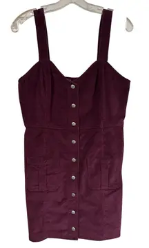 EXPRESS Women Medium Corduroy Button Front Pinafore Burgundy Dress  Retro 70s