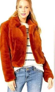 BLANKNYC Women's Cropped Milk Chocolate Brown Faux Fur Jacket Size Large NWT