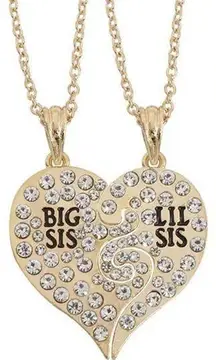 Necklaces Big Sis Lil Sis Set of 2 Gold Tone Heart Rhinestones