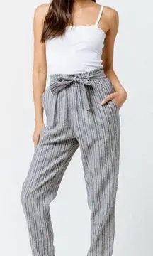 Blue Striped Paper Bag Pants
