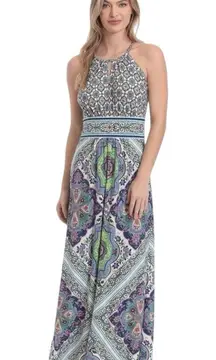 NWT Batik Print Maxi Dress Halter Blue Green White New  Collection