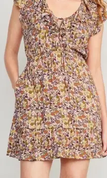 Old Navy Waist-Defined Flutter-Short Sleeve 
Pullover Floral Ruffle Sleeve Dress