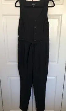 Black Frank & Oak Sleeveless Button Front Tie Waist Jumpsuit Size M