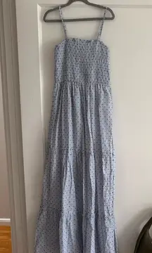 Sin & Sam Light Blue Swiss Polka Dot Tiered Ruched Maxi Dress Size XSmall EUC
