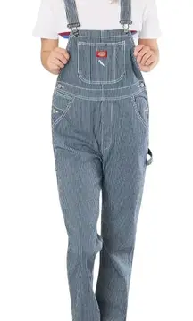 Dickies Women's Hickory Striped Denim Overalls‎ 1X Blue White Carpenter