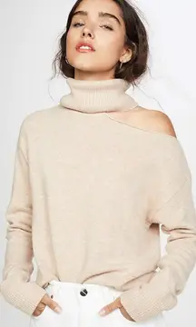 PAIGE Raundi Womens Wool‎ Blend  Turtleneck Sweater Cut Out Shoulder Sz S Cream