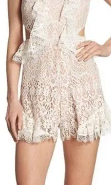 Alexis  BARBARA Bar Lace Ruffle Side Cutout Romper Racer Nude/White Dress Size S