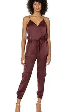 Parker Satin Jumpsuit Sz 2 Burgundy Crossover Top Cargo Pocket New