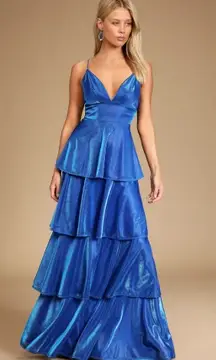 Lulu's Royal Blue Plunging Neckline Tiered Maxi Dress