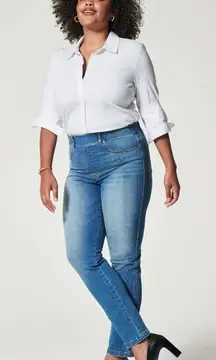 Spanx Straight Leg Jeans In Vintage Indigo Size Medium Tall Stretch 20356