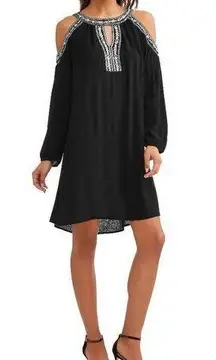 Time and Tru Women’s Flowy Embroidered Trim Cold Shoukder Dress/Cover Up