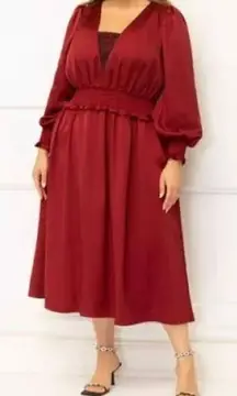 Eloquii Elements Womens Smocked Waist Midi Dress Size 16 Burgundy