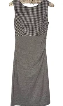 MNG Mango Wool Dress XS Pencil Sheath Knee Length Brown Dogstooth Ruched Career‎