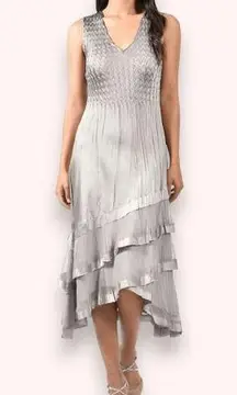 Komarov Charmeuse Chiffon Tiered Ruffle Midi Dress Size Small‎ Gray Women's