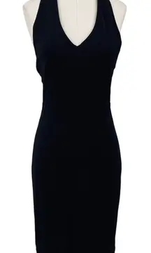 Vintage Y2k Gap Halter Mini Dress Bodycon Fitted V Neck Shelf Bra Black Womens 8