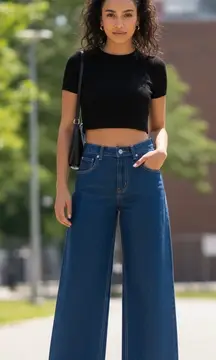 Habands Fit Forever Vintage Wide Leg Blue Jeans Womens 32 Denim Casual Retro