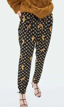 Zara Black and Gold Jogger Track Pants with Checkerboard Design