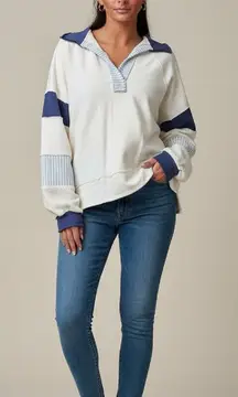 BUCKETLIST Brand French Terry Colorblock Collared Pullover Nautical