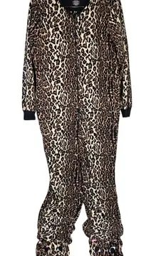 Nick & Nora Adult One Piece Cat Footed Pajamas‎ Leopard Fleece Sleepwear M