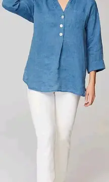 NWOT J.Jill Pure Jill Yarn-Dyed Linen Button-Front Tunic In Blue Quartz $99 MSRP