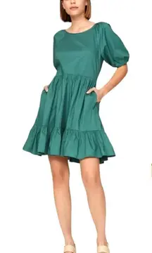 Peter Som Collective Dress‎ Womens 12 Green Puff Sleeve Tie Fit And Flare Mini