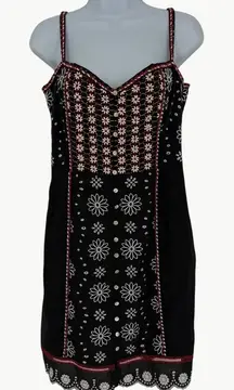 Veronica Beard Giuliana Beaded Embroidered Linen Mini Dress | Sz 6 | Black & Red