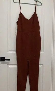 Fashion Nova  fall orange/brown sleeveless tank top jumpsuit L