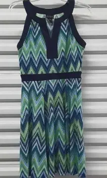 En Focus Studio Dress Womens Size 6 Blue Chevron Print