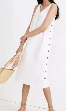 Madewell Linen-Cotton Side-Button Midi Dress Small Cream White Sleeveless