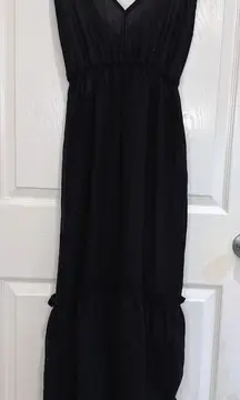 Black Maxi Dress V Neck Sleeveless Casual‎ Summer Sundress Flowy Size M