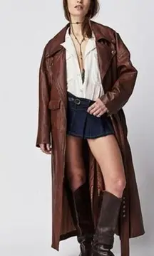 BRENDA KNIGHT x FREE PEOPLE Lambskin Trench Jacket Size Large Brown Hipster