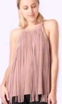 LAVENDER BROWN ROSE FRINGE TANK 100% SILK WOMENS SMALL RACERBACK ANTHROPOLOGIE