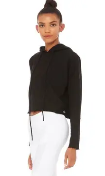 Alo Yoga Black Cropped Pullover Hoodie Top Small