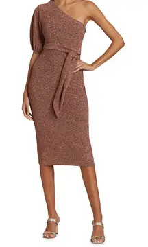 ML Monique Lhuillier One-Shoulder Midi Cocktail Dress