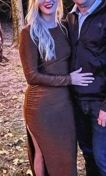 SHEIN- Missord Ruched Side Slit Hem Backless Glitter Prom Dress