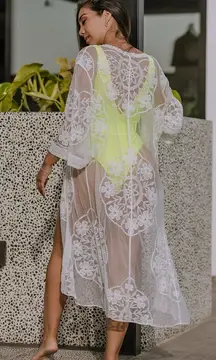 Piazza‎ Italia Lace Kimono Cover Up White Sheer Floral Made in Italy