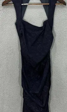 Nicole Miller Collection Pencil Dress Womens‎ 2 Blue Floral Brocade Ruched Event