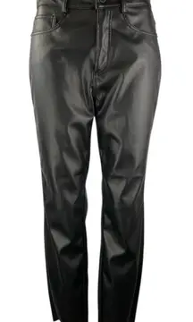 ONLY Emily Women's Black Faux Leather Vegan Slim Straight Crop Trousers Pants M