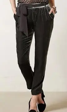 Anthropologie Elevenses Velvet Ribbon TieFront Trouser Pants Womens Size 2 Gray