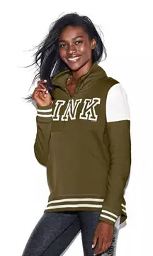 Victoria Secret Pink Olive Green 1/4 zip Pull over sweater Jacket Size XS