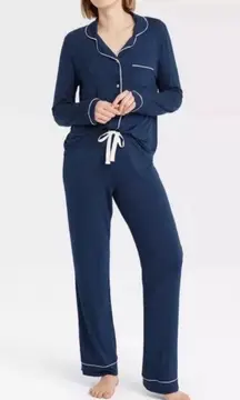 Stars Above Women's Soft Long Sleeve Top and Long pants Pajama Set Navy blue L