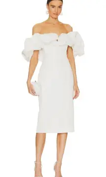 Line & Dot Samara Dress in Off White Small New Womens Ruffle Midi Cocktail Bride