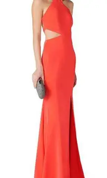 Love by Theia Women Coral Mermaid Cutout Halter Asymmetric Maxi Gown Size 14