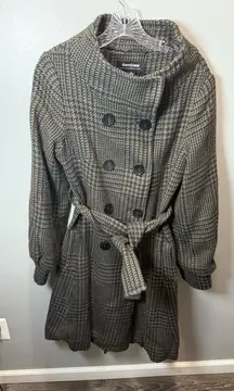 Coffeeshop Women’s Green/Black Double Breasted Houndstooth Wool Coat Size Medium