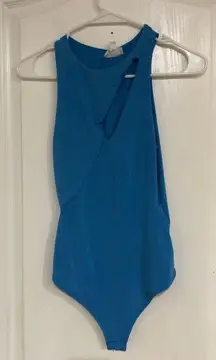 Live In The‎ Moment Womens Tank Bodysuit Size 8 Blue Cutout High Neck Sleeveless
