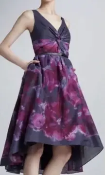 Lela Rose x Target Dress Purple Floral Watercolor Silk Blend Asymmetrical Sz 12