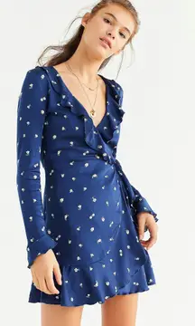 Navy Blue Floral Wrap Dress