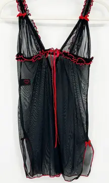 Coquette Womens Y2K Whimsigoth Mesh Sheer Babydoll Chemise Nightie Size‎ M Black
