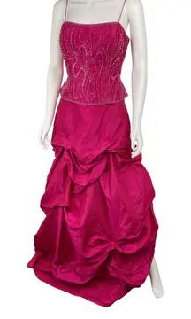 Scala‎ Fuchsia Beaded Top & Taffeta Skirt Formal Dress Set Party Prom